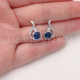 1ct Cushion Cut Simulated Sapphire Fox Kitten Stud Earring 14k White Gold Plated