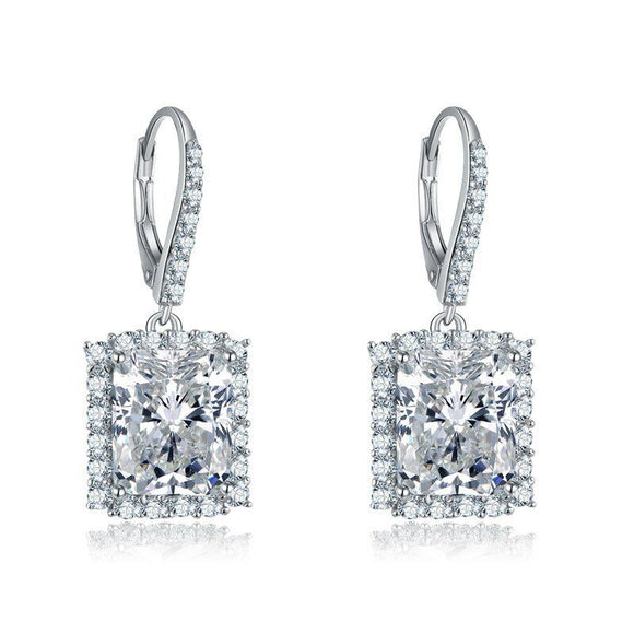 1.8ct Radiant Cut VVS1D Diamond Halo Design Drop Earrings 14k White Gold Finish