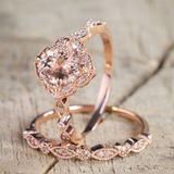 2.1Ct Cushion Cut Peach Morganite Bridal Set Engagement Ring 18K Rose Gold Over