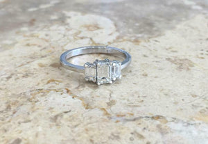 1.4ct Emerald Cut VVS1D Diamond Engagement Ring Trilogy 14k White Gold Finish