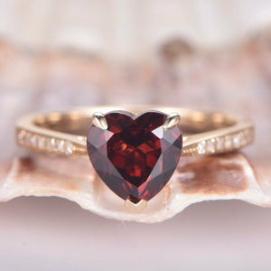 1ct Heart Cut Red Garnet Solitaire Promise Engagement Ring 14k Rose Gold Finish