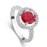 2.3Ct Round Cut Red Garnet Halo Hollow Engagement Ring 14K White Gold Finish New