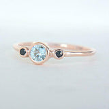 1ct Round Blue Aquamarine Engagement Ring Trilogy Minimalist 14k Rose Gold Over