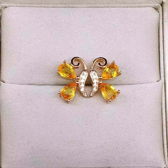 3ct Stud Earrings Pear Cut Yellow Citrine Butterfly Design 14k YellowGold Finish