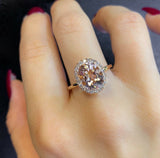 2ct Oval Cut Peach Morganite Halo Proposal Engagement Ring 14k Rose Gold Finish