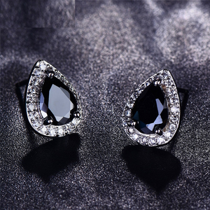 2ct Pear Black Diamond Halo Pear Shape Design Stud Earrings 14k WhiteGold Finish