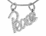 0.4ct Round Cut VVS1D Diamond Pendant Peace Word 14k White Gold Finish NO CHAIN