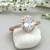 2.2ct Engagement Ring Oval Cut Diamond Accent Halo Trilogy 14k Rose Gold Finish