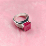 3ct Engagement Ring Emerald Cut Pink Ruby Wide V Shank 14k White Gold Finish