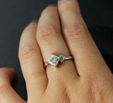 Solitaire Round Accents Engagement Ring 1ct Princess Diamond 14k White Gold Over