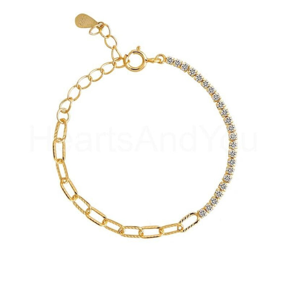 1ct Round Cut Moissanite Paperclip Half Tennis Bracelet 14k Yellow Gold Plated