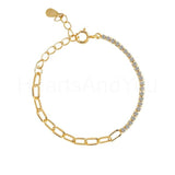 1ct Round Cut Moissanite Paperclip Half Tennis Bracelet 14k Yellow Gold Plated