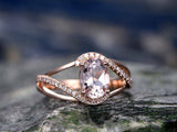 1.6ct Oval Cut Peach Morganite Engagement Ring 14k Rose Gold Finish Swirl Split