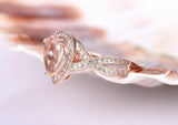 1.4ct Pear Cut Peach Morganite Split Shank Engagement Ring 14k Rose Gold Finish