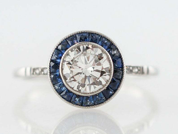 2ct Round Cut Diamond Engagement Ring Art Deco Sapphire Halo 14k White Gold Over