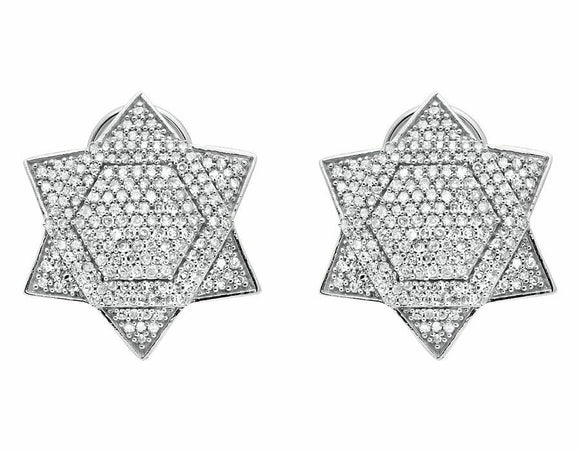 2.2ct Round Cut VVS1D Diamond Star of David Stud Earrings 14k White Gold Finish