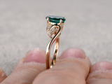 2ct Oval Green Emerald Engagement Ring Diamond Leaf Design 14k Yellow Gold Over