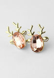 1ct Oval Simulated Morganite Deer Antler Stud Earrings 14k Yellow Gold Plated