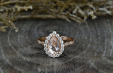 1.8ct Pear Cut Peach Morganite Engagement Ring 14k Rose Gold Finish Halo Bridal