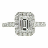 1.2ct Emerald Cut Diamond Engagement Ring Halo Round Accent 14k WhiteGold Finish