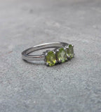 2ct Engagement Ring Oval Cut Green Peridot Solitaire Trilogy 14k White Gold Over