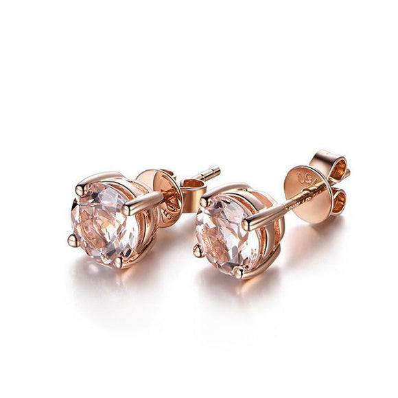 1ct Round Cut Peach Morganite Solitaire Stud Earrings Women 14k Rose Gold Finish