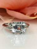 1.6ct Asscher Cut VVS1 Diamond Three Stone Engagement Ring 14k White Gold Finish