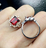 2ct Emerald Cut Red Garnet Engagement Ring Diamond Vintage 14k White Gold Finish