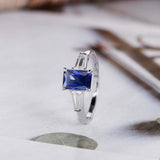 1.5ct Radiant Blue Sapphire Engagement Ring Diamond Trilogy 14k White Gold Over