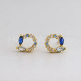 1ct Marquise Simulated Sapphire Open Circle Stud Earrings 14k Yellow Gold Plated