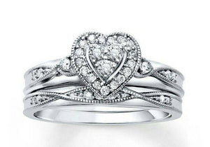 0.5ct Round Cut Diamond Heart Bridal Set Engagement Ring 14k White Gold Finish