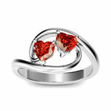 1Ct Heart Cut Red Garnet Two Stone Swirl Engagement Ring 14K White Gold Finish