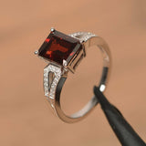 2ct Emerald Cut Red Garnet Split Shank Engagement Ring 14k White Gold Finish