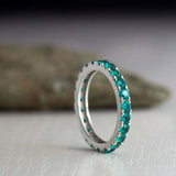 2.4ct Wedding Band Round Cut Green Emerald Full Eternity 14k White Gold Finish