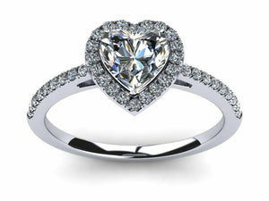 1.3ct Heart Cut Diamond Accent Halo Solitaire Engagement Ring 14k WhiteGold Over