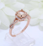 2ct Round Cut Peach Morganite Engagement Ring Twist Shank Halo 14k RoseGold Over