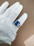 2.4ct Emerald Cut Blue Sapphire Heart Shank Solitaire Ring 14k White Gold Finish