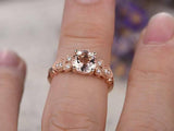 1.2ct Round Peach Morganite Engagement Ring 14k RoseGold Finish Antique Milgrain