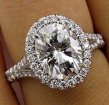 3.3Ct Oval Cut Diamond Halo Split Shank Engagement Ring 18K White Gold Finish