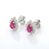 2.25ct Stud Earrings Pear Cut Pink Ruby Floral Halo Women 14k White Gold Finish