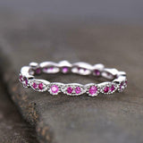 1ct Wedding Band Round Cut Pink Ruby Milgrain Full Eternity 14k WhiteGold Finish