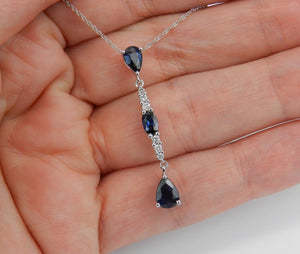 3ct Pear Cut Blue Sapphire Stylish Drop Pendant 14k White Gold Finish NO CHAIN