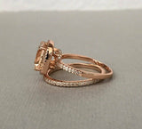 2ct Cushion Cut Peach Morganite Bridal Set Engagement Ring 14k Rose Gold Finish