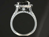 1.6ct Round Cut Black Diamond Accents Halo Engagement Ring 14k White Gold Finish