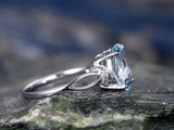 3ct Oval Cut Blue Aquamarine Engagement Ring Diamond Accent 14k WhiteGold Finish