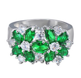 4Ct Oval Cut Green Emerald Floral Cocktail Engagement Ring 14K White Gold Finish