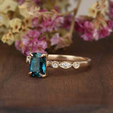 1ct Elongated Cushion Cut London Blue Topaz Solitaire Ring 14k YellowGold Finish