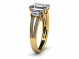 2ct Emerald Cut Three Stone Milgrain Split Band Engagement Ring 14k Gold Finish