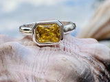 2.1ct Engagement Ring Radiant Cut Yellow Citrine Solitaire 14k White Gold Finish