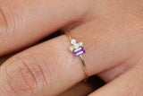 0.6ct Baguette Purple Amethyst Thin Minimalist Engagement Ring 14k RoseGold Over